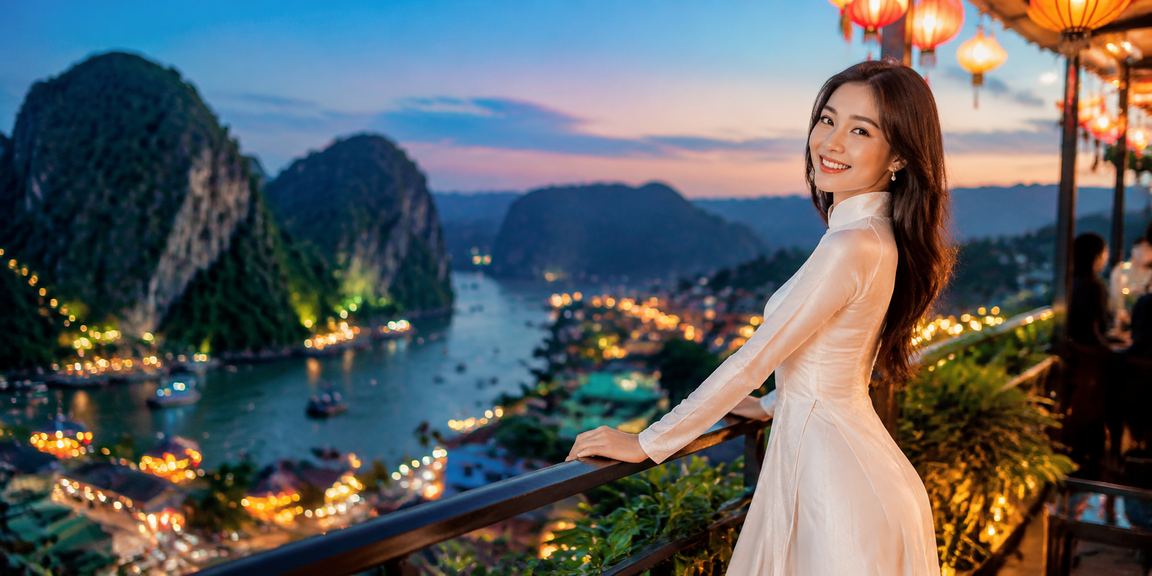 Người chơi Việt Nam trong trang phục áo dài theo dõi giải thưởng trực tuyến tại Ninh Bình